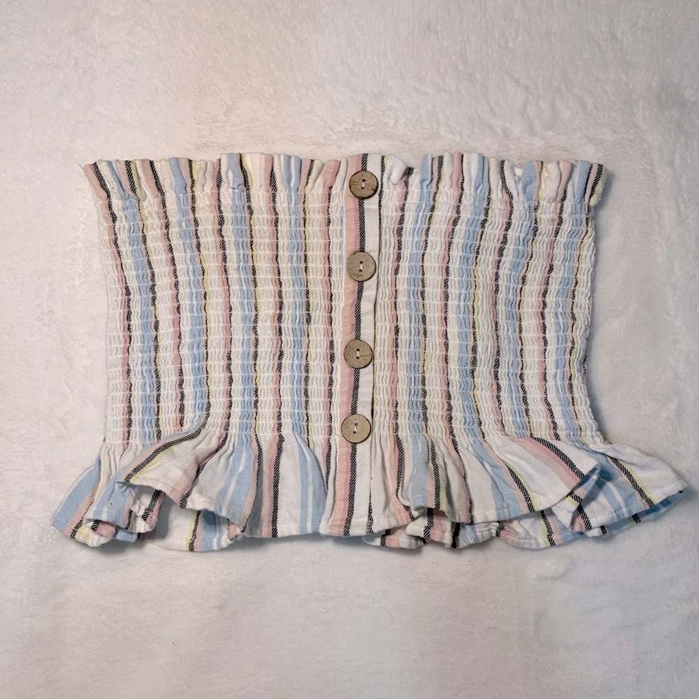Smocked ruffled tube crop top strapless. Size: Medium